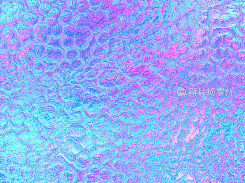 彩色全息箔在上雕琢面水晶气泡图案蓝紫色凫蓝色粉红色珍珠背景抽象蛇爬行蜥蜴皮肤鳄鱼皮革纹理