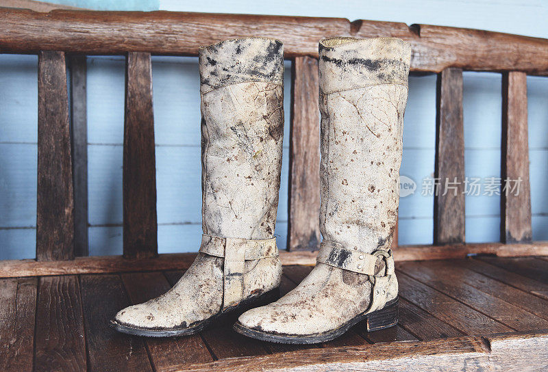 牛仔靴——美国狂野西部复古牛仔牛仔双传统皮革套索风格的西部木制复古风格的乡村
