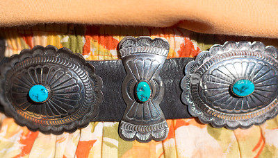 复古西南美洲本土银和绿松石带，特写