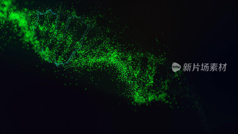 DNA分子模型。发光粒子