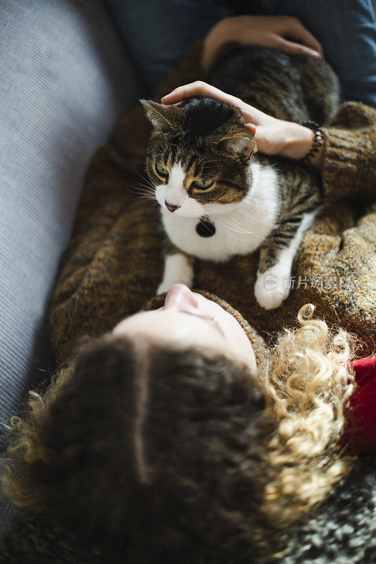 美丽的年轻女人和她的猫