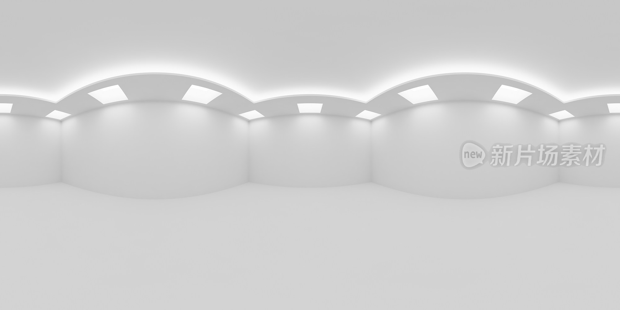 空的白色房间与方形嵌入式天花板灯HDRI地图