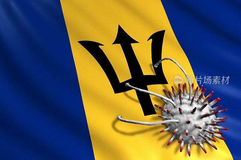 新冠病毒攻击巴巴多斯旗帜。大流行性冠状病毒概念