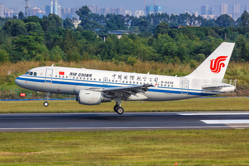 中国国际航空公司空客A319飞机在中国成都双流机场