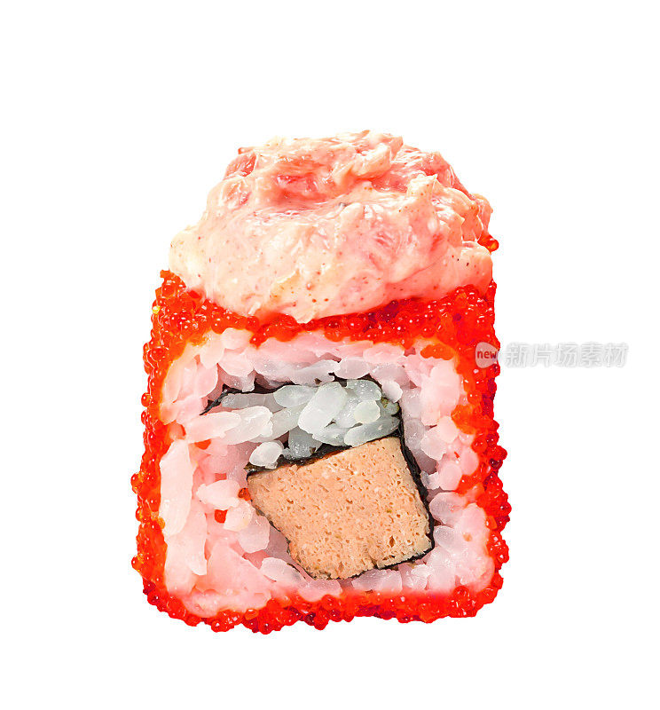 传统的新鲜日本寿司卷在白色的背景