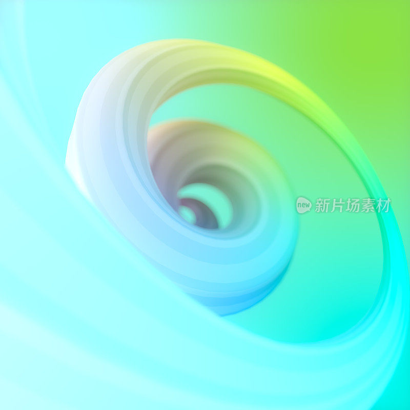 霓虹彩色螺旋与景深效果。抽象几何背景。三维渲染图