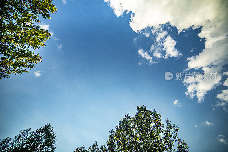 蓝天有云，夏日的天空，自然的背景