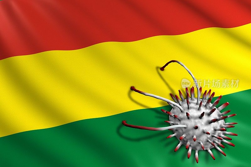2019冠状病毒袭击玻利维亚国旗。大流行性冠状病毒概念