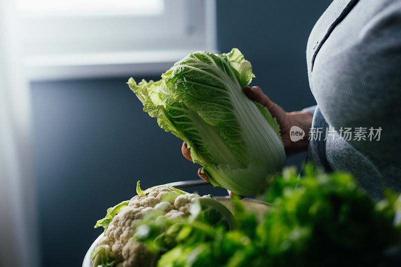 女人手握新鲜卷心菜的特写照片