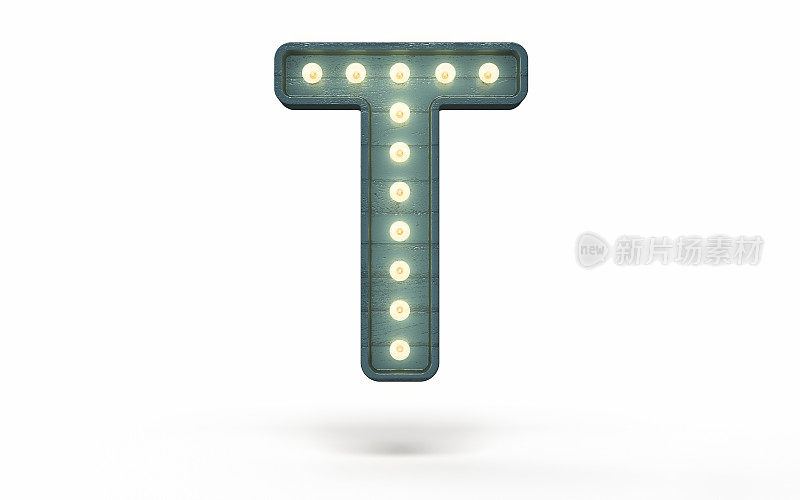 字母T装饰着绿色木头覆盖的灯泡