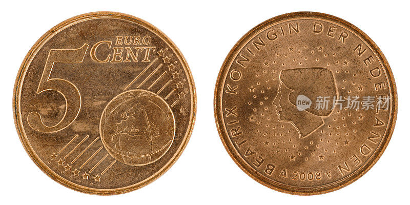2008年使用荷兰五欧元分硬币，两面均为独立硬币