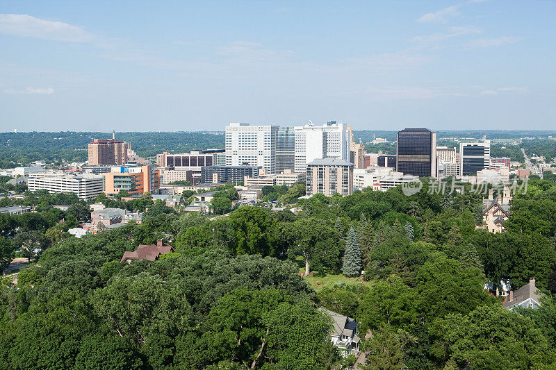罗切斯特明尼苏达州市中心，从水塔鸟瞰图