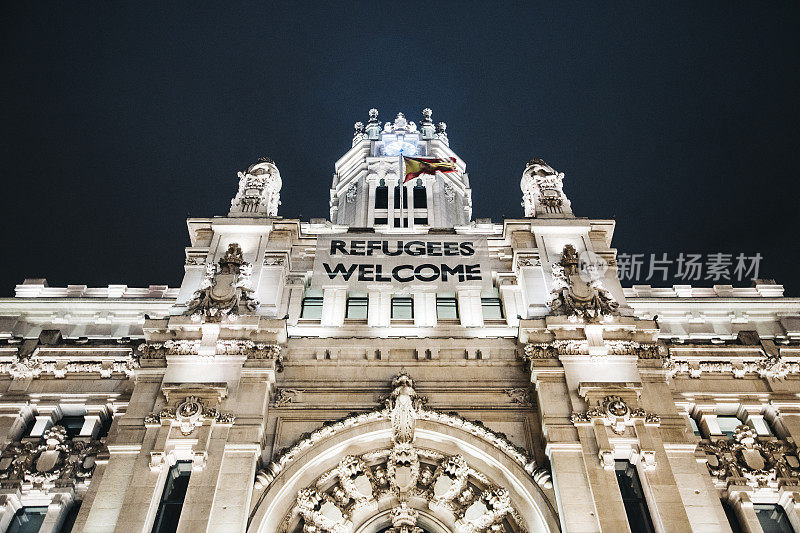 马德里，难民欢迎标志