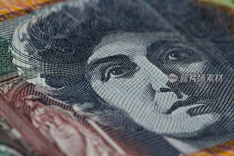 奈莉·梅尔巴印在澳大利亚一百元钞票上的特写镜头