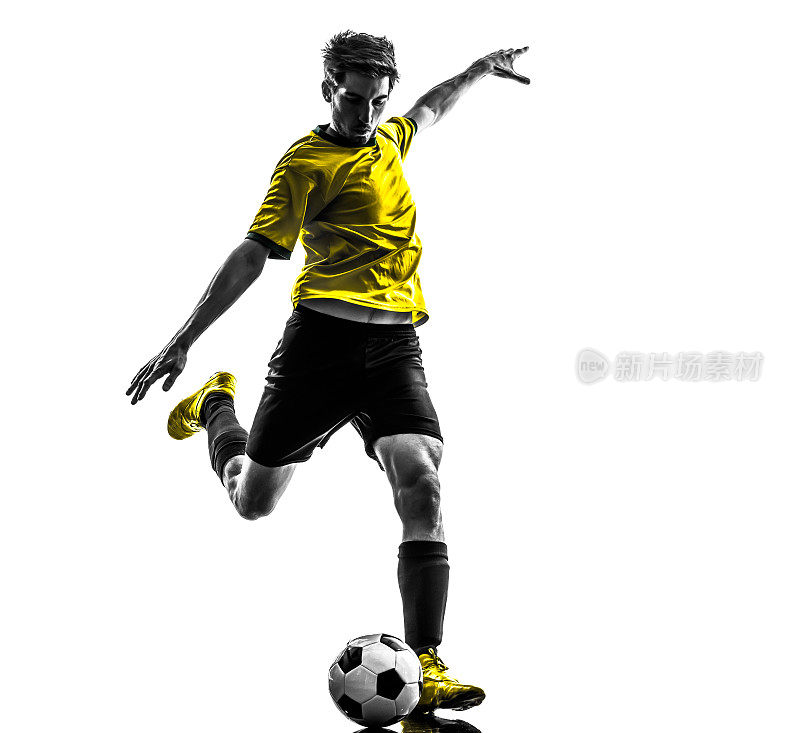 巴西足球运动员年轻男子踢剪影
