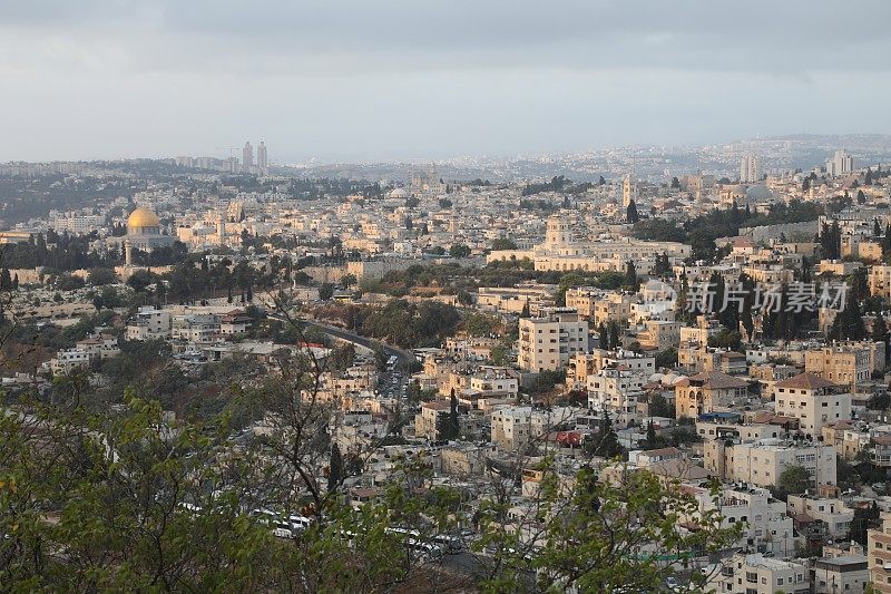 耶路撒冷老城全景鸟瞰日出