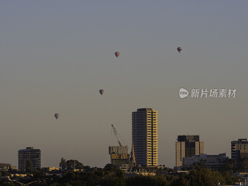 城市天际线与热气球