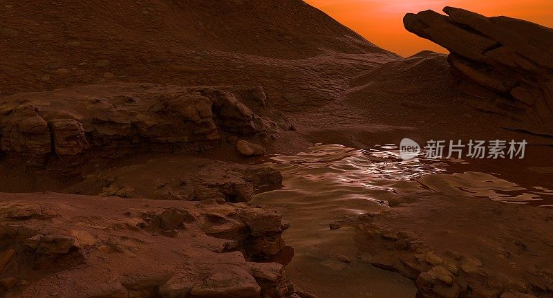 火星发现水太空探索行星太空旅行宇航员景观，外星人，岩石，泥土，着陆