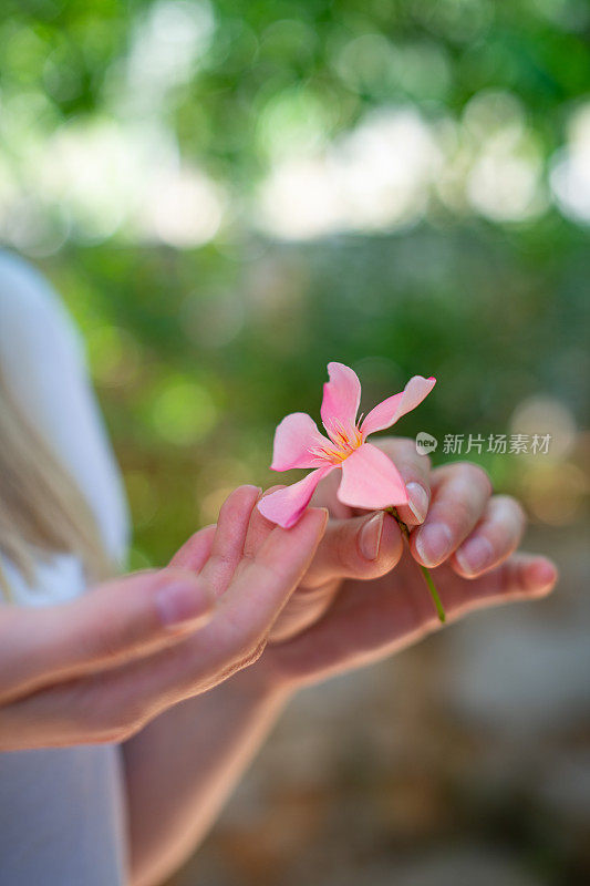 拿着花的女人特写