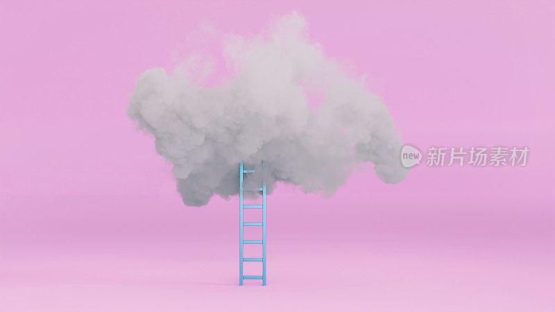 在粉红色的世界里，梯子通向一朵云