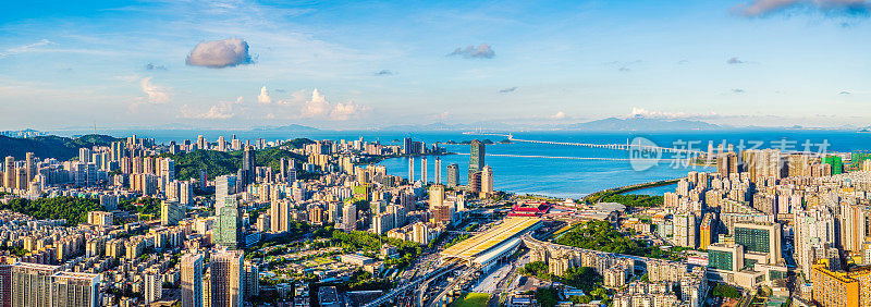 鸟瞰美丽的珠海城市天际线和现代化的建筑海景