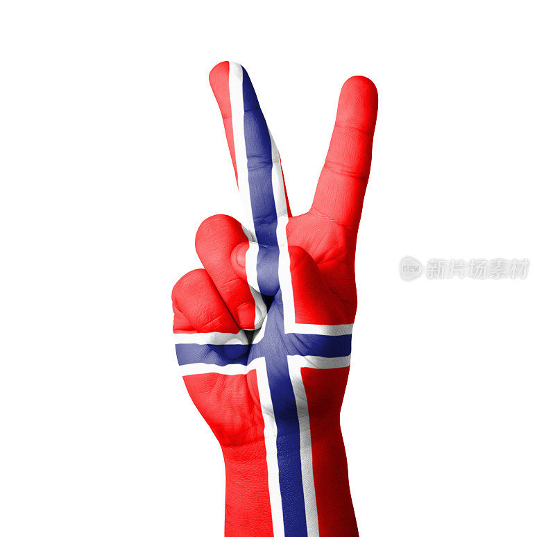 手工制作V形手势，绘制挪威国旗