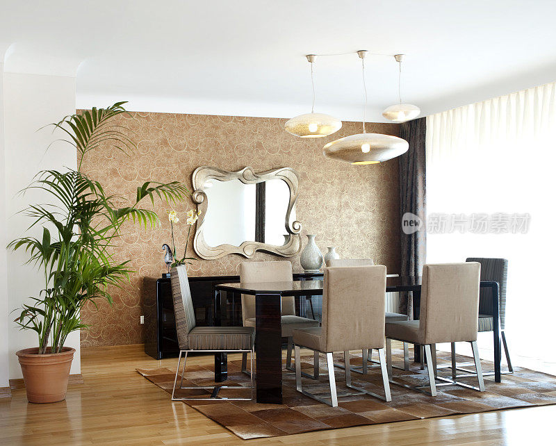 现代开放式客厅与绿色植物