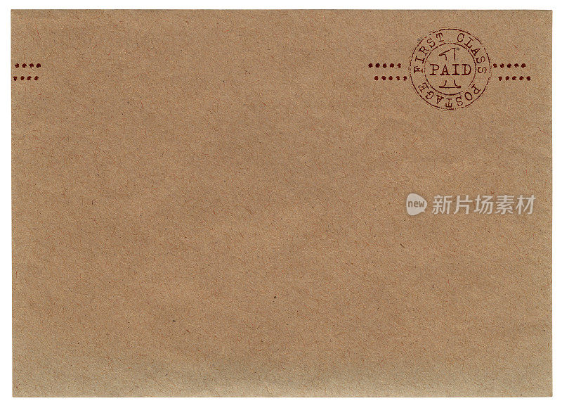 棕色信封和普通的“一等”邮戳