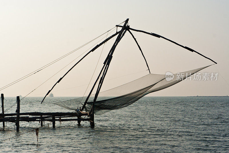 中国渔网在科钦，喀拉拉邦，印度