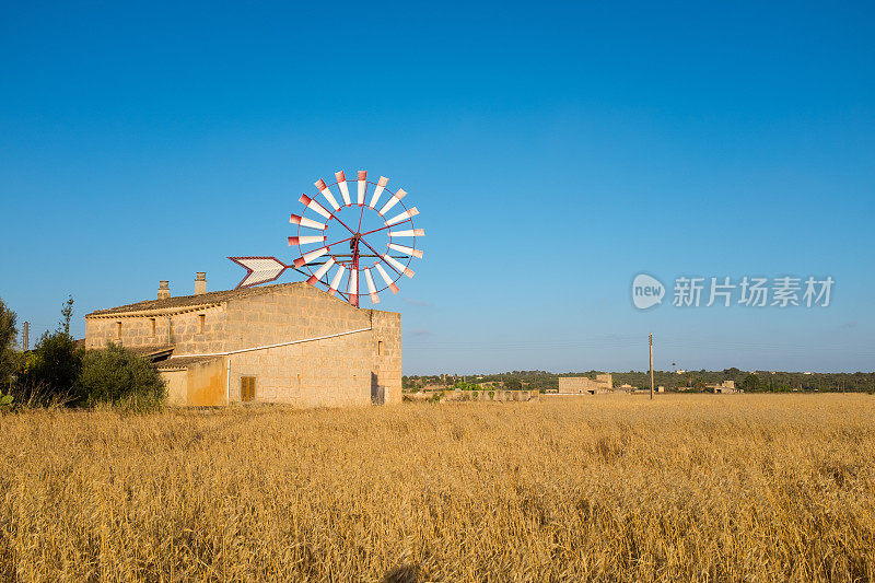 马略卡岛的传统风车风景