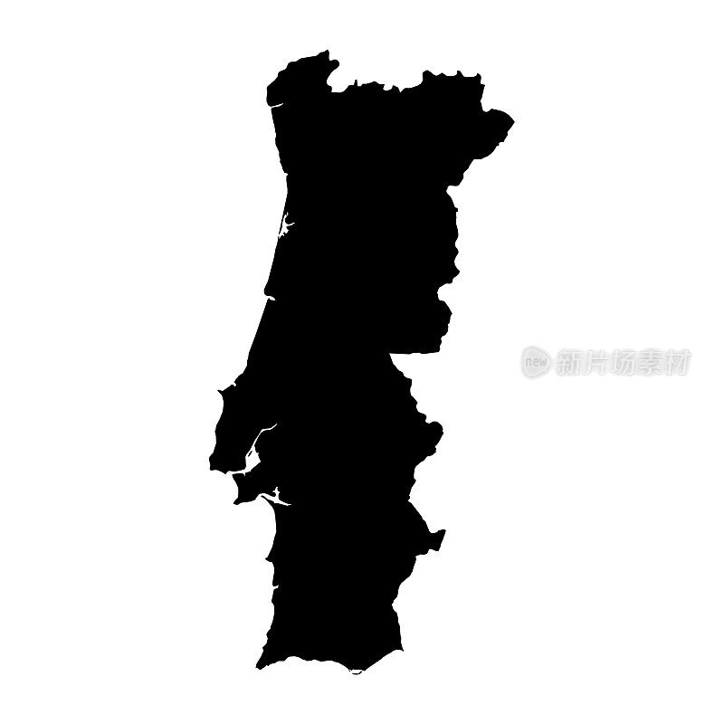 葡萄牙黑色剪影地图轮廓孤立在白色3D插图