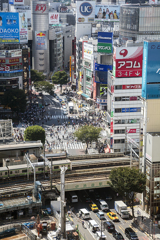 日本东京涩谷站和著名的涩谷十字路口