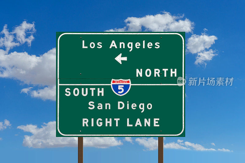 加州5号州际公路的洛杉矶和圣地亚哥公路绿色标志