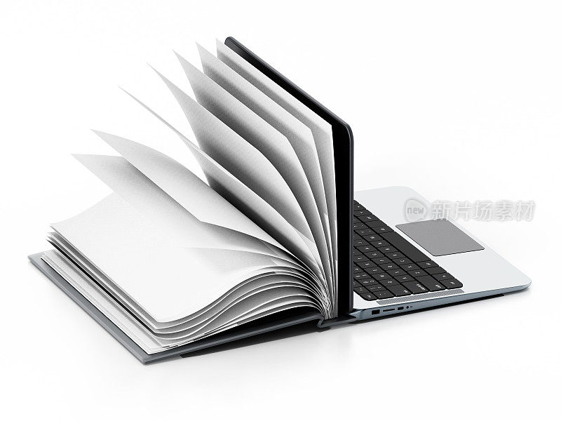 书与打开的页面连接到笔记本电脑