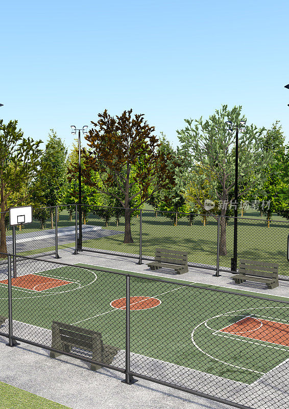 3D插图篮球场