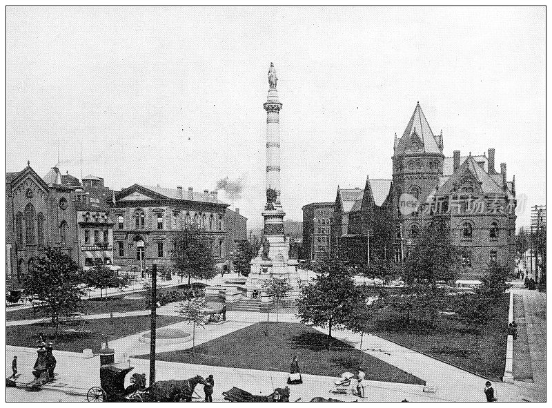 中部各州历史城镇的古老黑白照片:布法罗，拉斐特广场