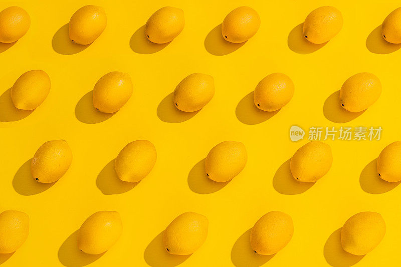 一个程式化的收集柠檬在一个蓝色的背景。