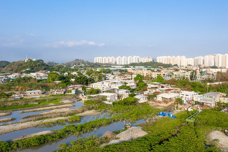 流浮山村的无人机视图