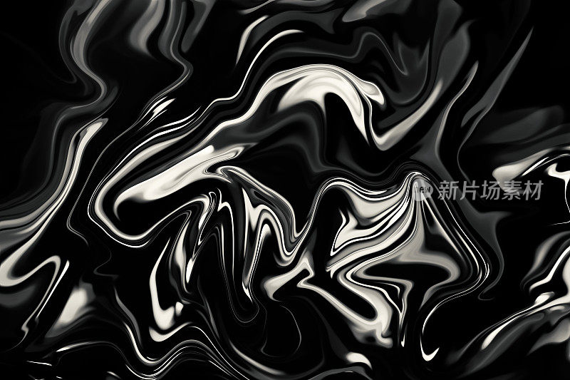 黑色白色大理石形状抽象图案墨水背景混合灰度银色复古曲线纹理灰度变形梯度颜色幻想烟雾石油泄漏复古风格