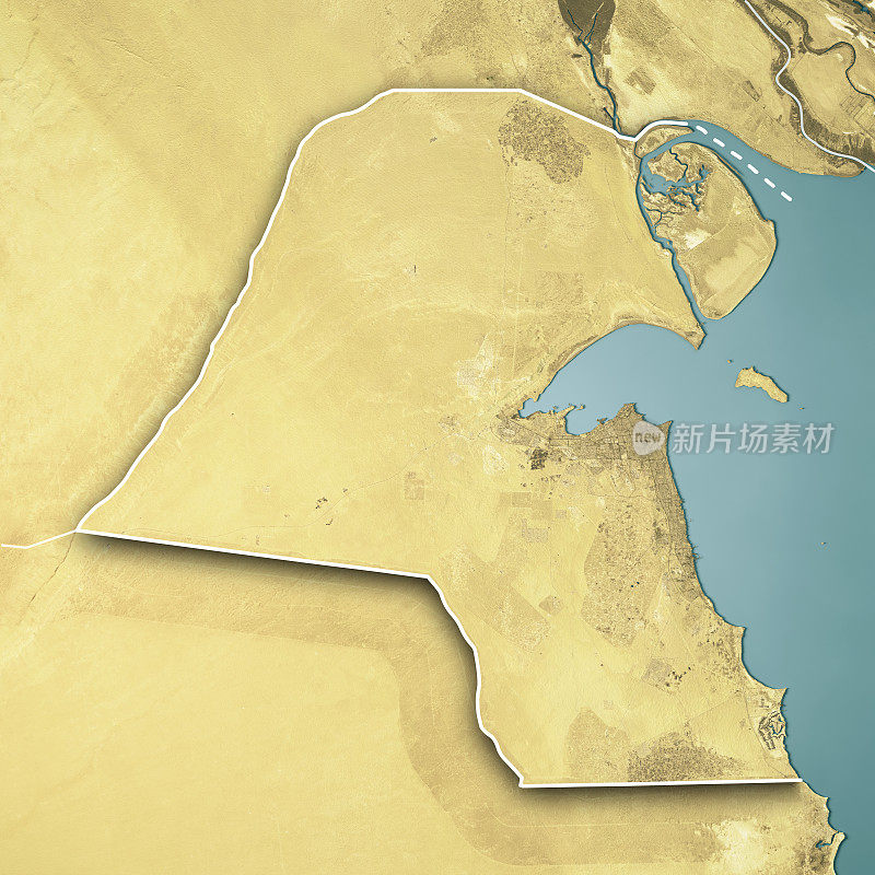 科威特3D渲染地形图颜色边界