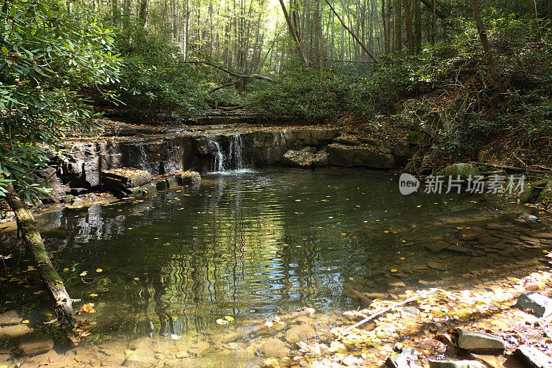 小瀑布流入天然水池