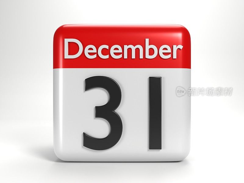 12月31日桌面日历页的圣诞节对白色背景