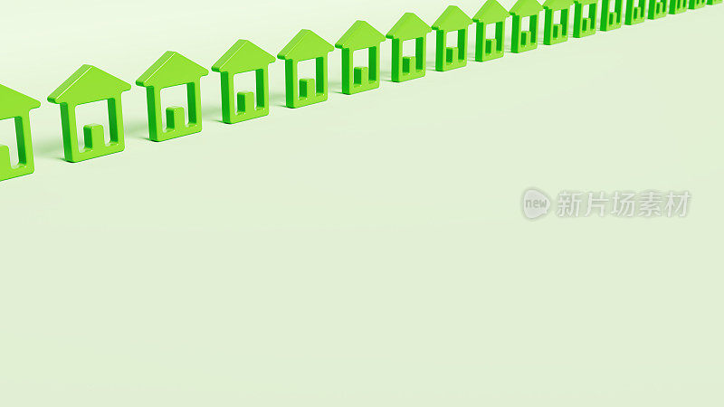 排房子图标绿色孤立设置，住房和房地产主题，3d渲染