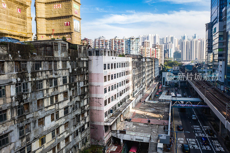 香港观塘旧社区，公寓大楼