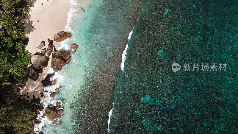 热带海滩，泻湖和棕榈树