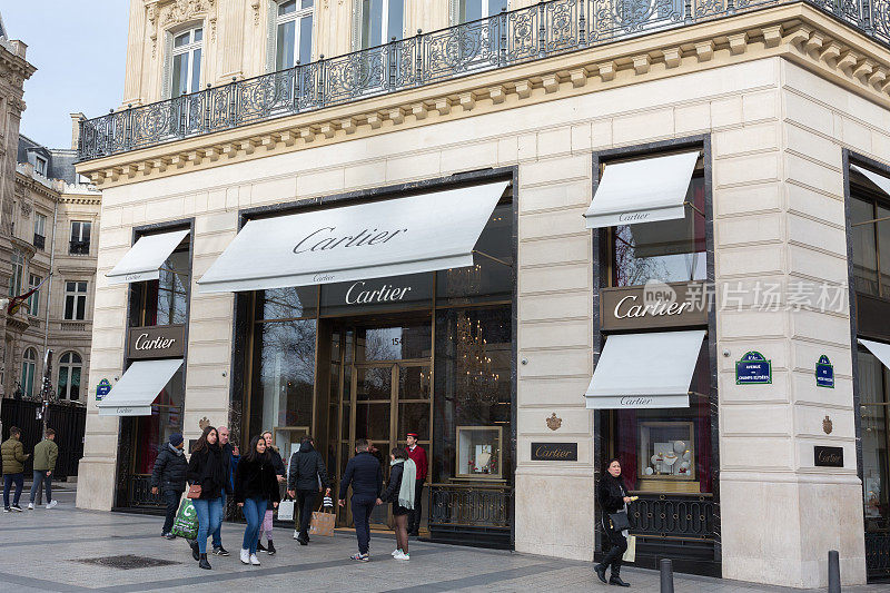 卡地亚商店在Champs-Elysées(巴黎，法国)。