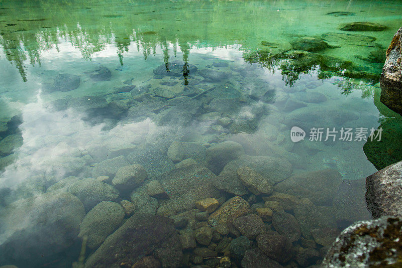 天空在清澈的水中的倒影