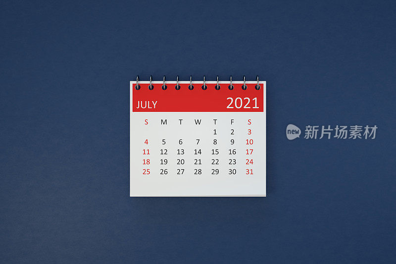 蓝色背景的2021年7月日历