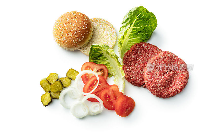 肉:配料的汉堡孤立的白色背景