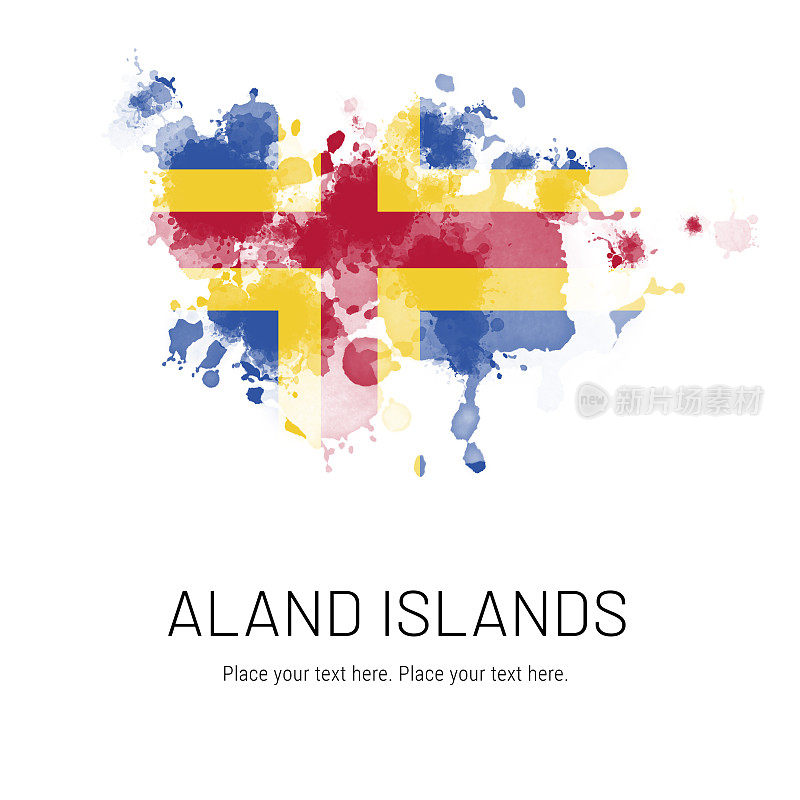 奥兰群岛的旗帜在白色背景上墨水飞溅